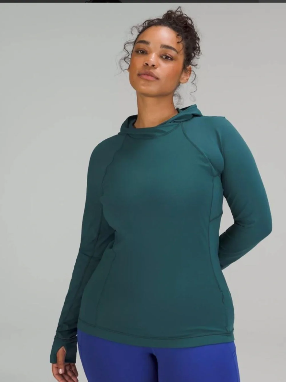 Lululemon it’s Rulu Teal Green Blue Long Sleeve Hooded‎ Top Shirt 12